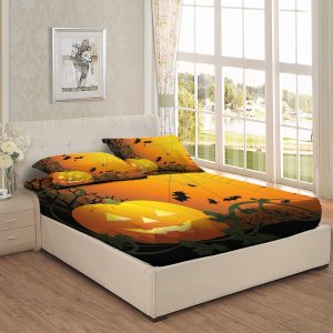 Juego de sábanas bajeras con diseño de hojas de calabaza, diseño de Halloween, decoración de ropa de cama de 3 piezas, bolsillo profundo, calidez Juego de sábanas bajeras con diseño de hojas de calabaza, diseño de Halloween, decoración de ropa de cama de 3 piezas, bolsillo profundo, calidez