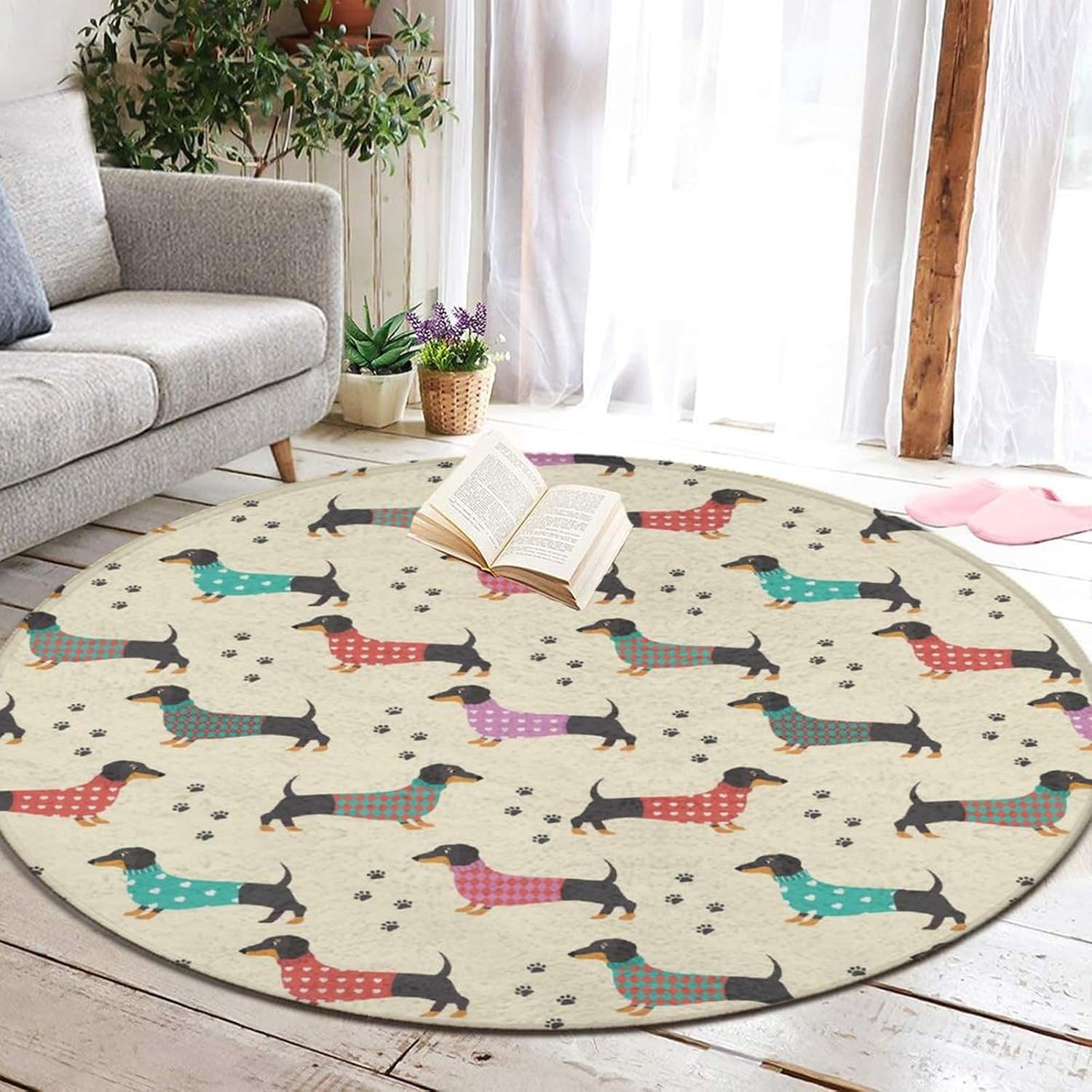 Alfombra redonda grande para decoración del hogar, moderna, antideslizante, lavable a máquina, alfombras circulares compatibles con perros salchicha