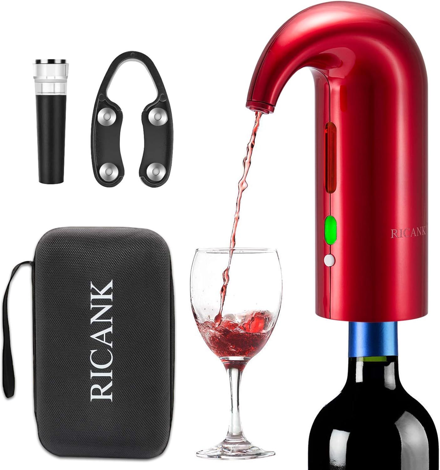 Aireador de vino eléctrico con funda rígida de EVA, decantador de vino portátil de un solo toque y dispensador de oxidante de vino bomba para vino