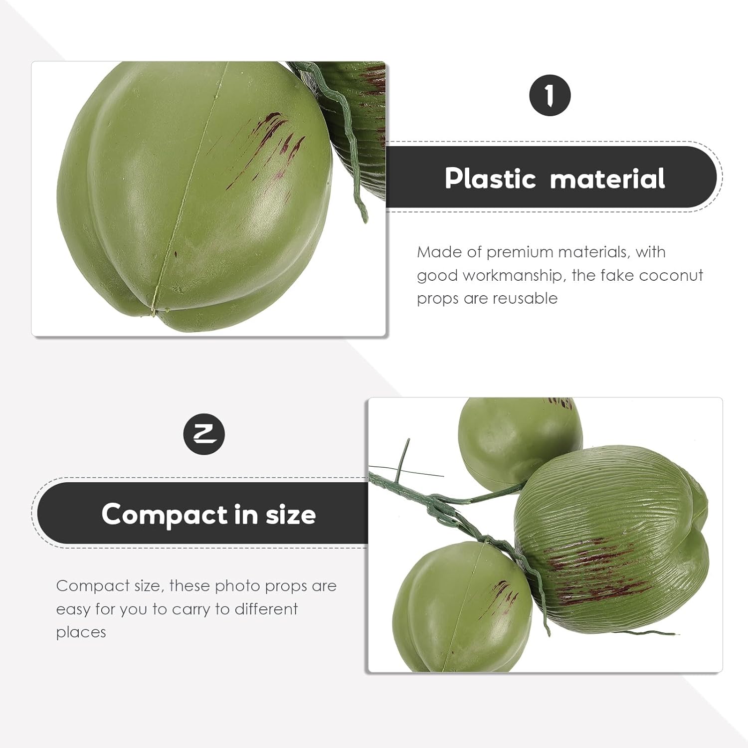 TEHAUX 1 manojo de coco artificial, modelo de comida simulado de coco artificial realista, fruta falsa verde para decoración de fiestas temáticas