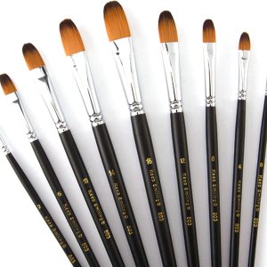 Filbert Juego de 9 pinceles de pintura de mango largo, pelo sintético de calidad y mango de madera para pintura al óleo acrílica de acuarela, ideal Filbert Juego de 9 pinceles de pintura de mango largo, pelo sintético de calidad y mango de madera para pintura al óleo acrílica de acuarela, ideal