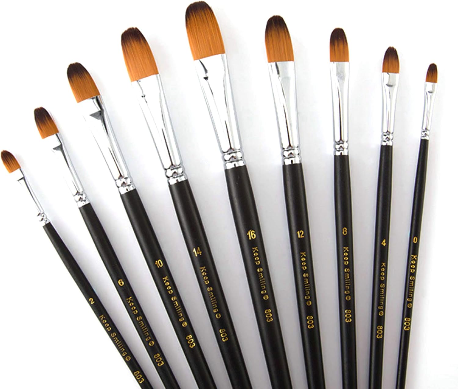 Filbert Juego de 9 pinceles de pintura de mango largo, pelo sintético de calidad y mango de madera para pintura al óleo acrílica de acuarela, ideal