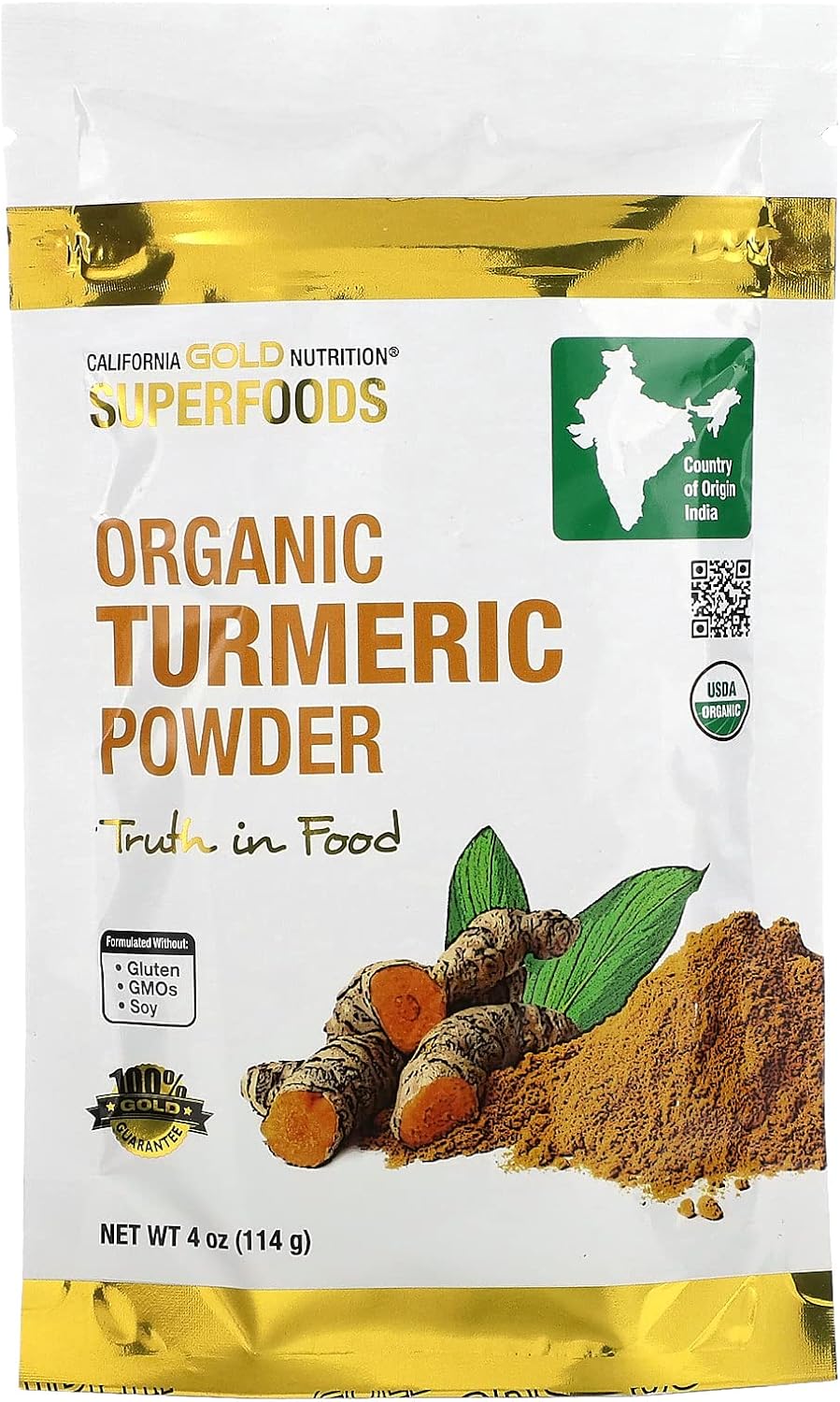SUPERALIMENTOS – Polvo de cúrcuma orgánica, 4 oz (114 g), California Gold Nutrition