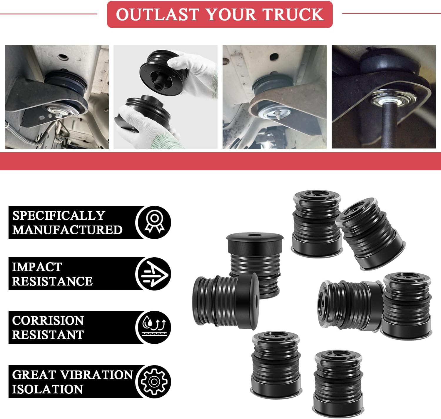 Kit de montaje de cuerpo de silicona para Ford Super Duty F-250  F-350 Crew Cab 2008-2016 (8 unidades), kit de bujes de montaje en cuerpo de silicona
