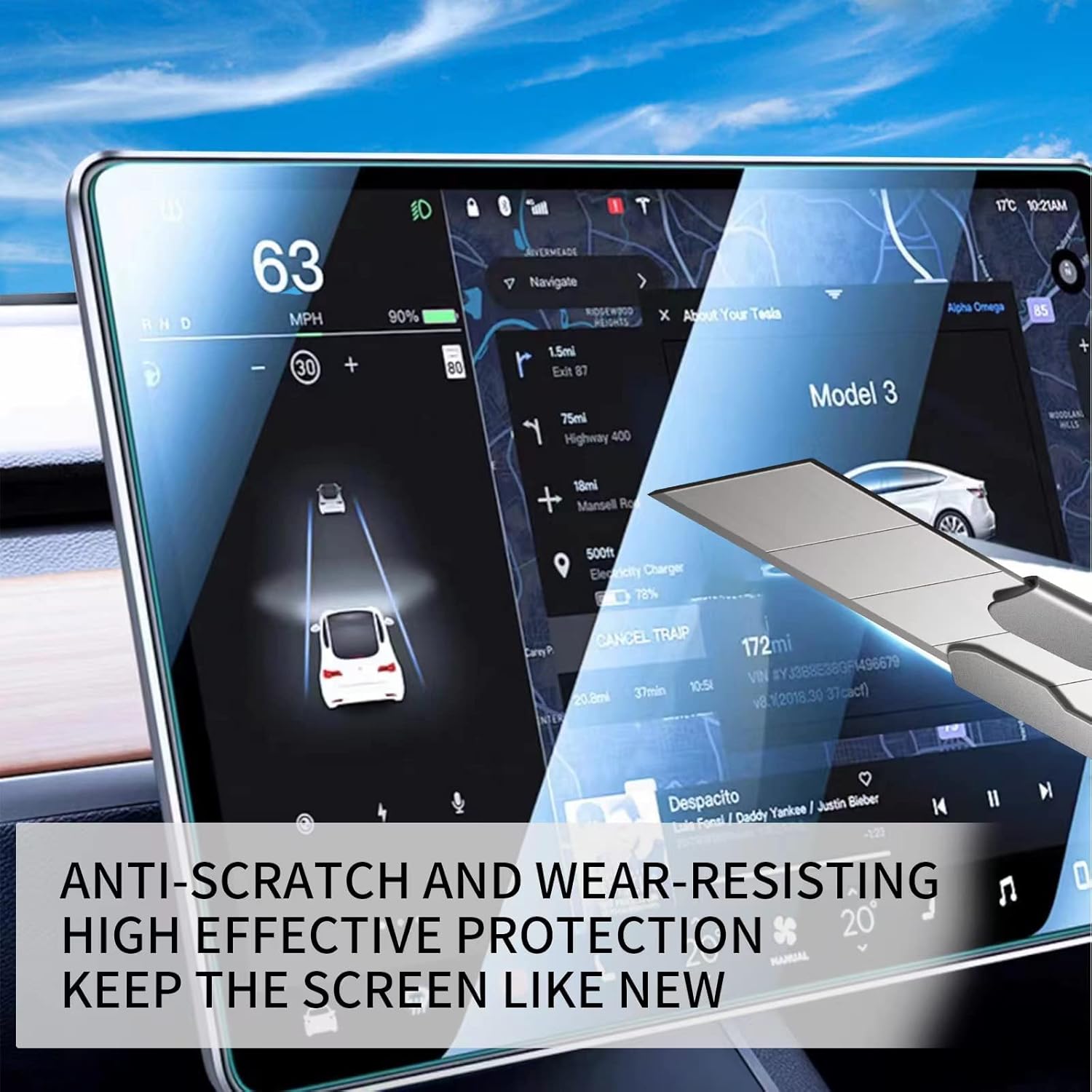 LOOLZVELILOAP GlasTR EZ FIT – Protector de pantalla de vidrio templado diseñado para Tesla Model 3  Y, cristal transparente