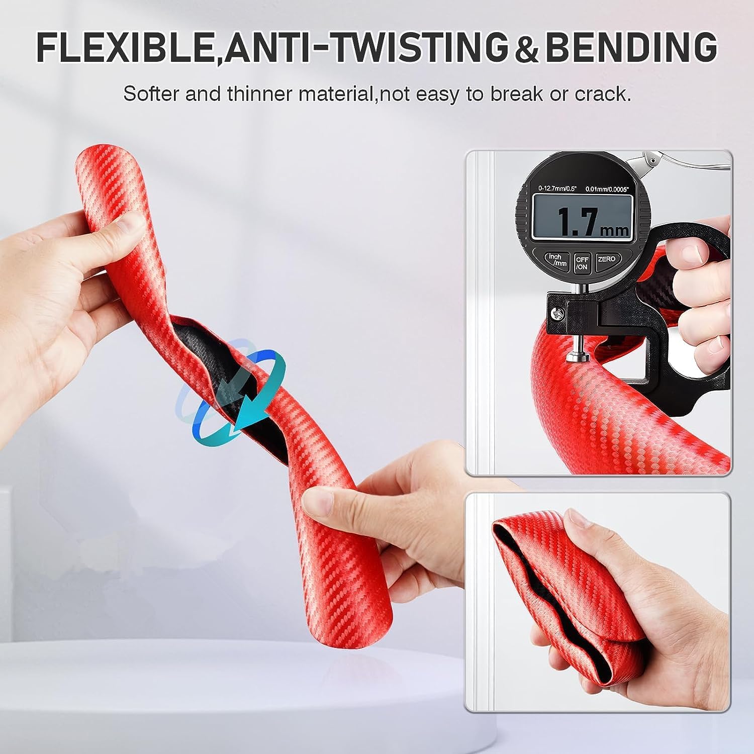 Funda para volante, funda de fibra de carbono para volante de automóvil, cubierta roja para volante. Agarre antideslizante, cómodo, duradero y fácil