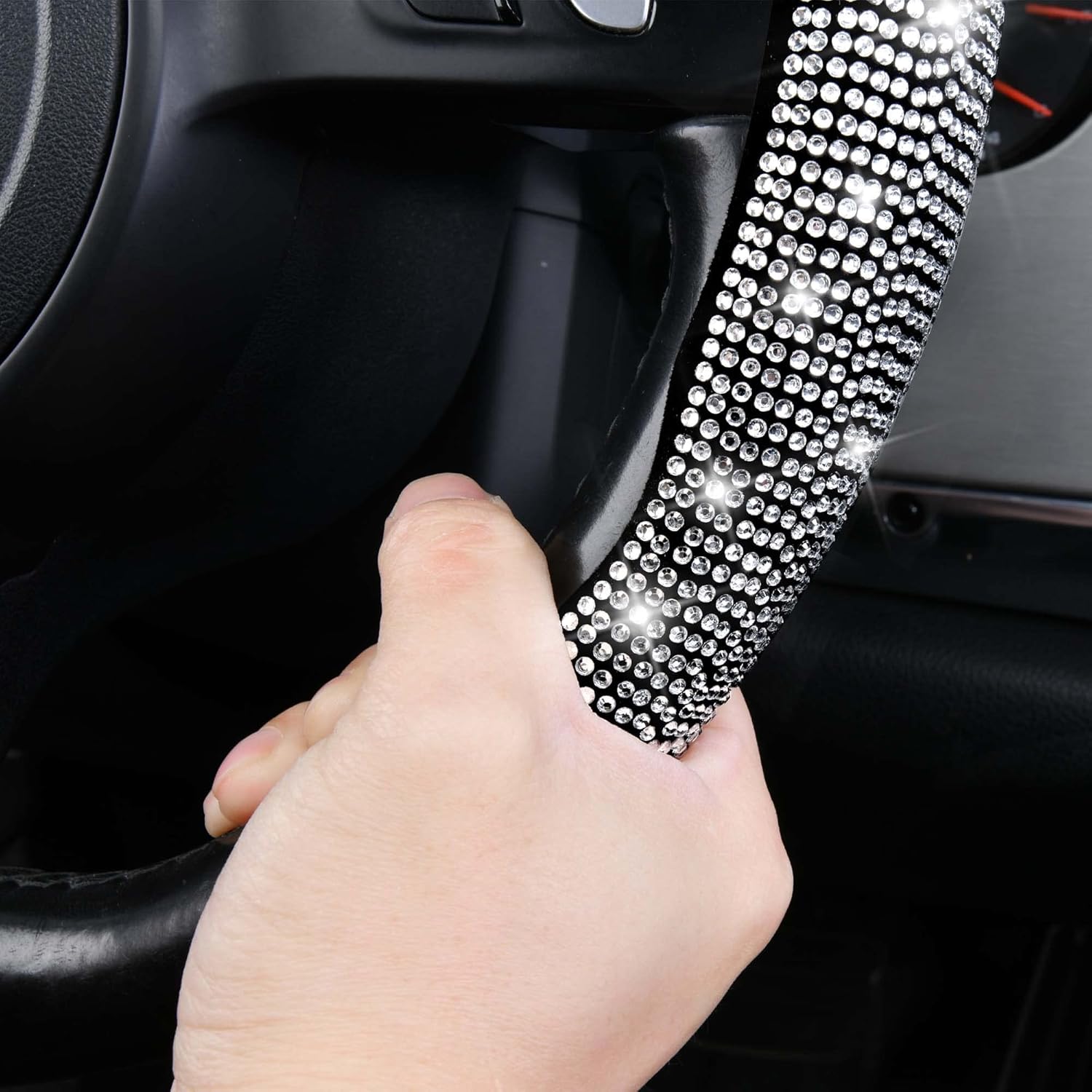 CAR PASS Funda para volante con diamantes de imitación de cristal, protector de rueda segmentado, antideslizante, lindos accesorios de automóvil,