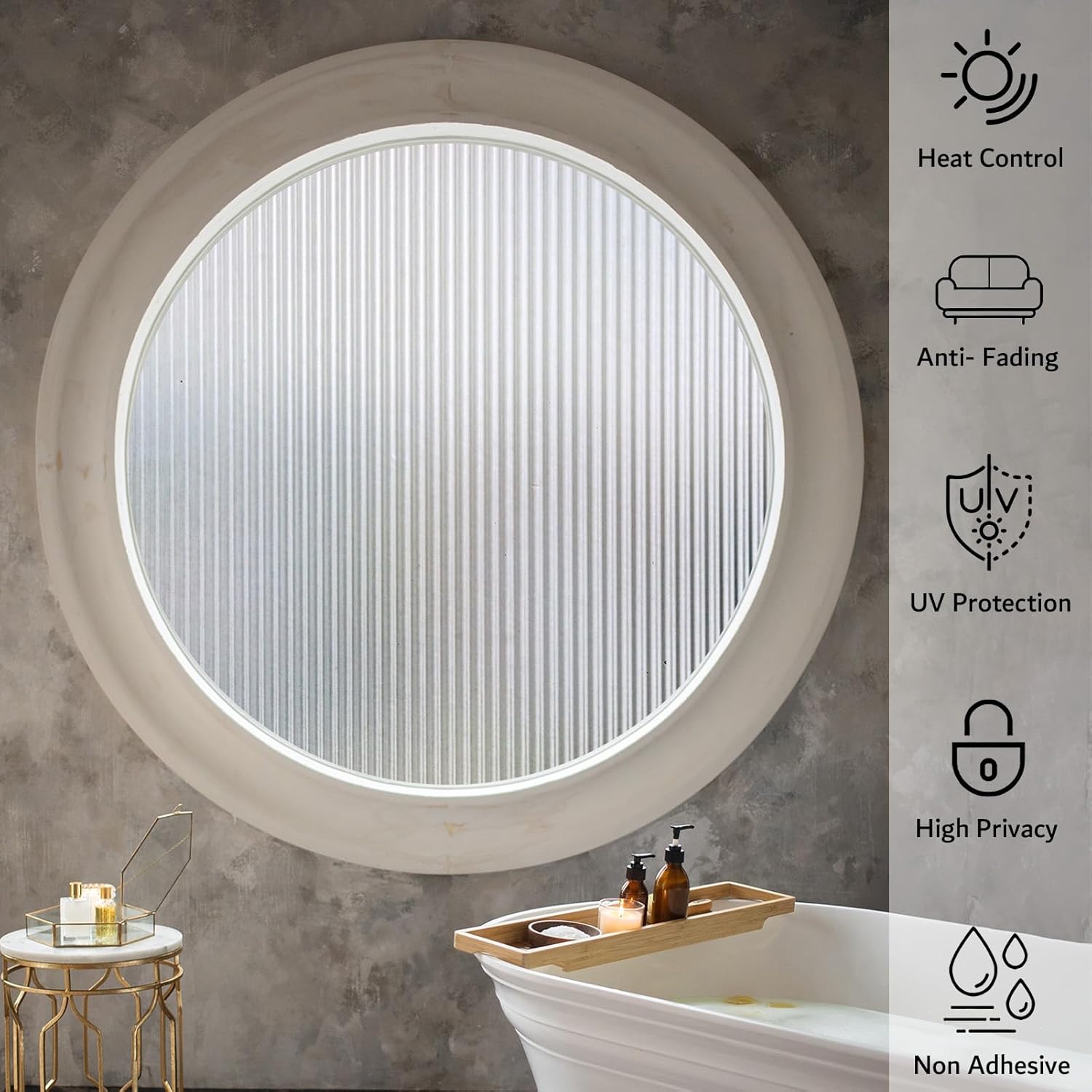 VELIMAX Película de ventana de vidrio con junco de 12 pulgada, película de privacidad para ventana, calcomanías 3D no adhesivas para baño, sala de
