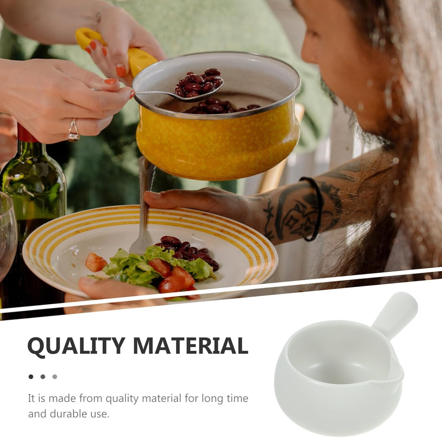 Luxshiny Olla de leche de cerámica, calentador de mantequilla con asa, mini cacerola de cerámica para cocina y hogar (blanco)