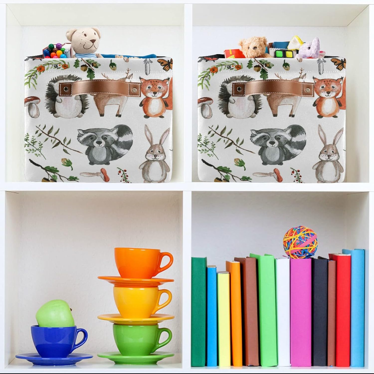 senya Cesta de almacenamiento de 2 piezas, bolsa de ropa plegable grande, rectangular, plegable, de tela, cesta de lavado plegable, lindos animales