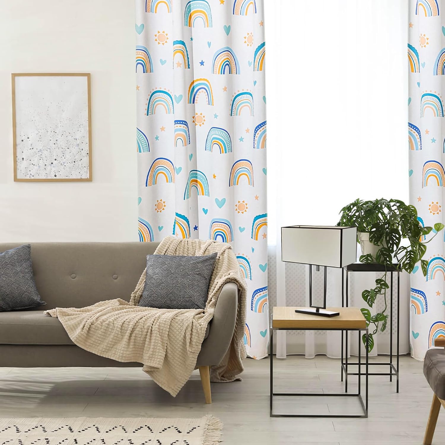 Btargot Cortinas arcoíris para dormitorio de niños, cortinas opacas para oscurecer la habitación para niñas y niños, juego de 2 paneles (42 x 63