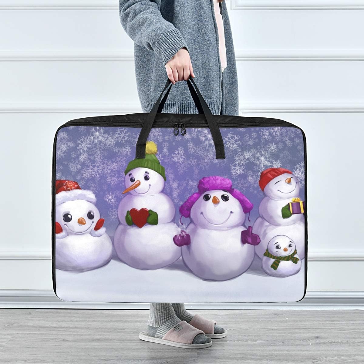 Bolsa de almacenamiento de ropa para debajo de la cama, divertidos muñecos de nieve de pie, contenedores de ropa grandes con cremallera, bolsa