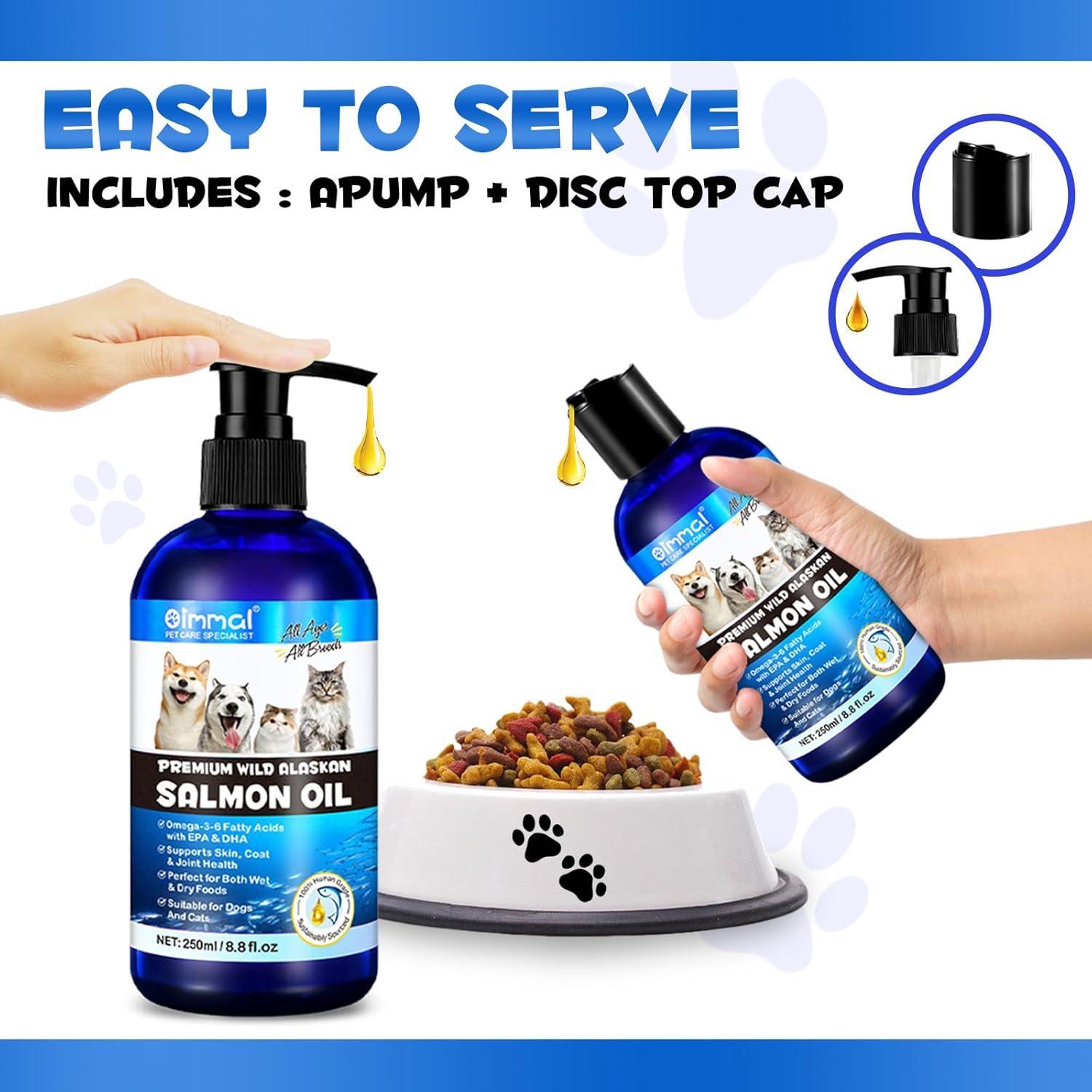 Aceite de salmón para perros, aceite de pescado para perros, alivia los arañazos y la función de las articulaciones, apoya la piel y el pelaje