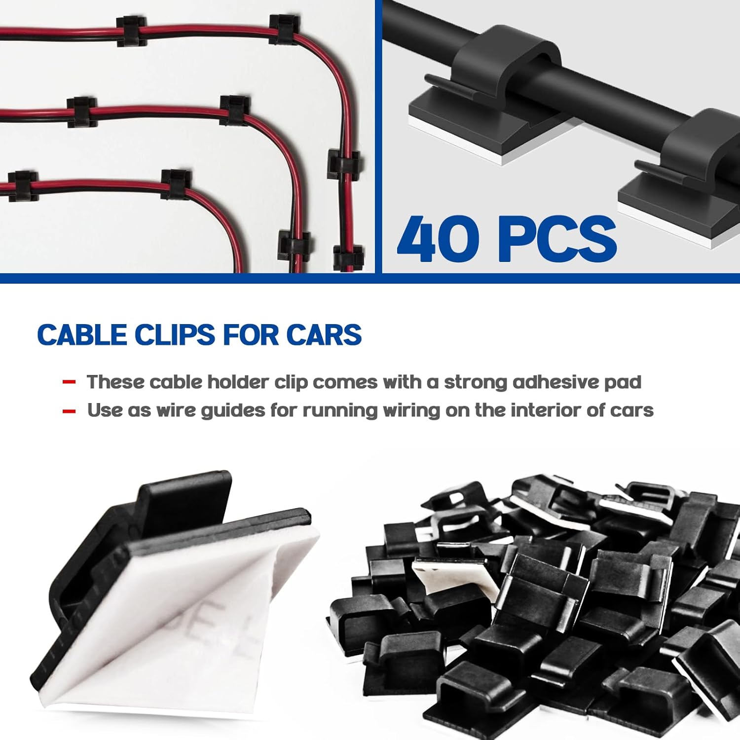 Xislet Brida universal para cables de montaje a presión con organizador de cables adhesivo, soporte de cable y cinta de arnés de cables, clips de