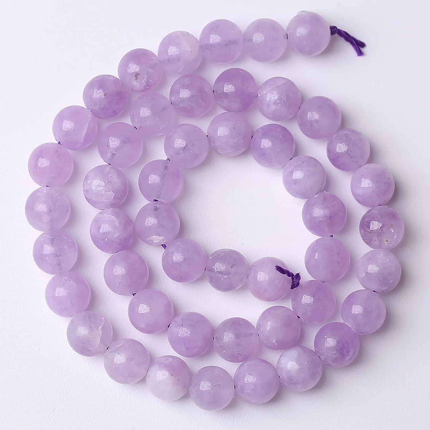 37 cuentas de amatista lavanda natural de 0.394 in (0.394 in), redondas y sueltas, piedras preciosas de cristal curativo para hacer joyas y pulseras
