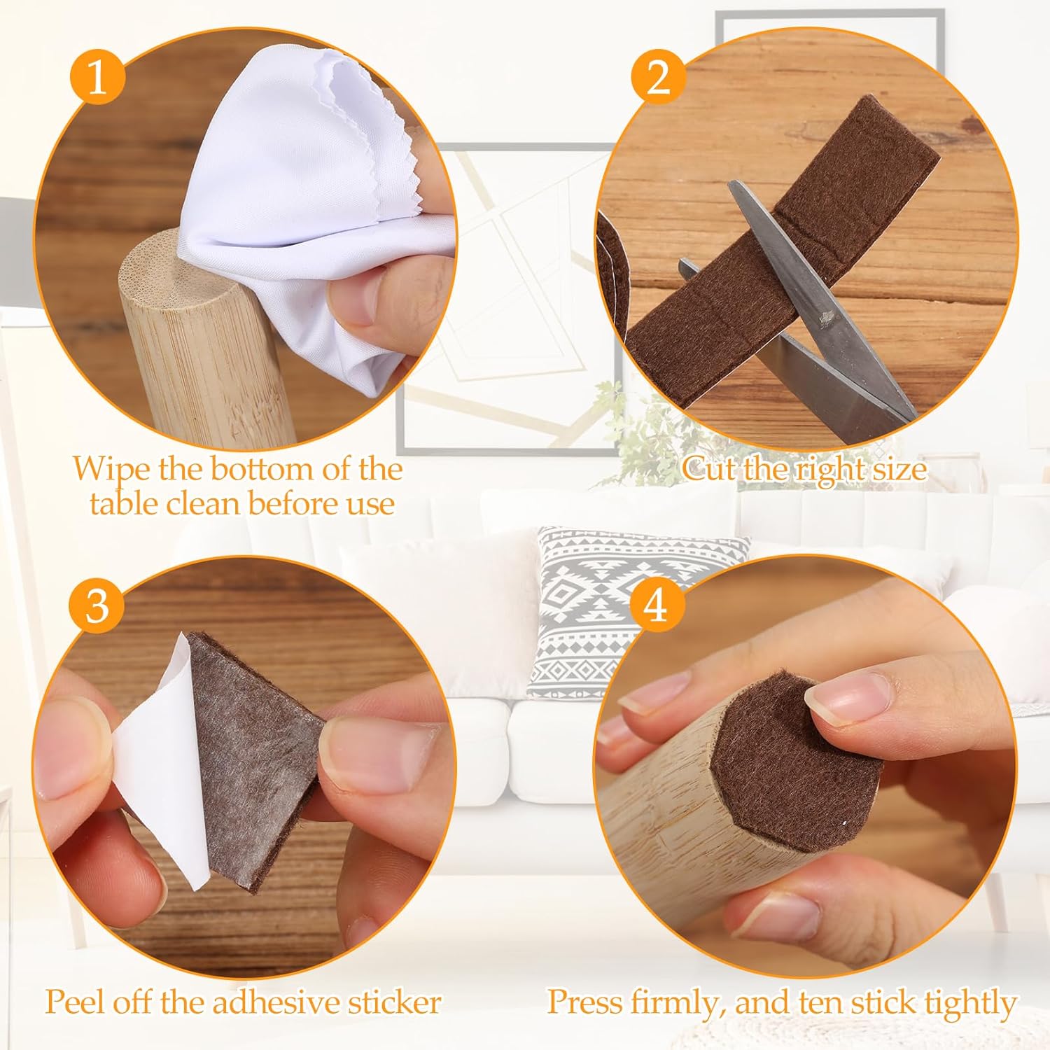 4 rollos de tiras de fieltro de 120 pulgadas con cinta adhesiva de fieltro para muebles, rollos de tiras de fieltro autoadhesivas, poliéster