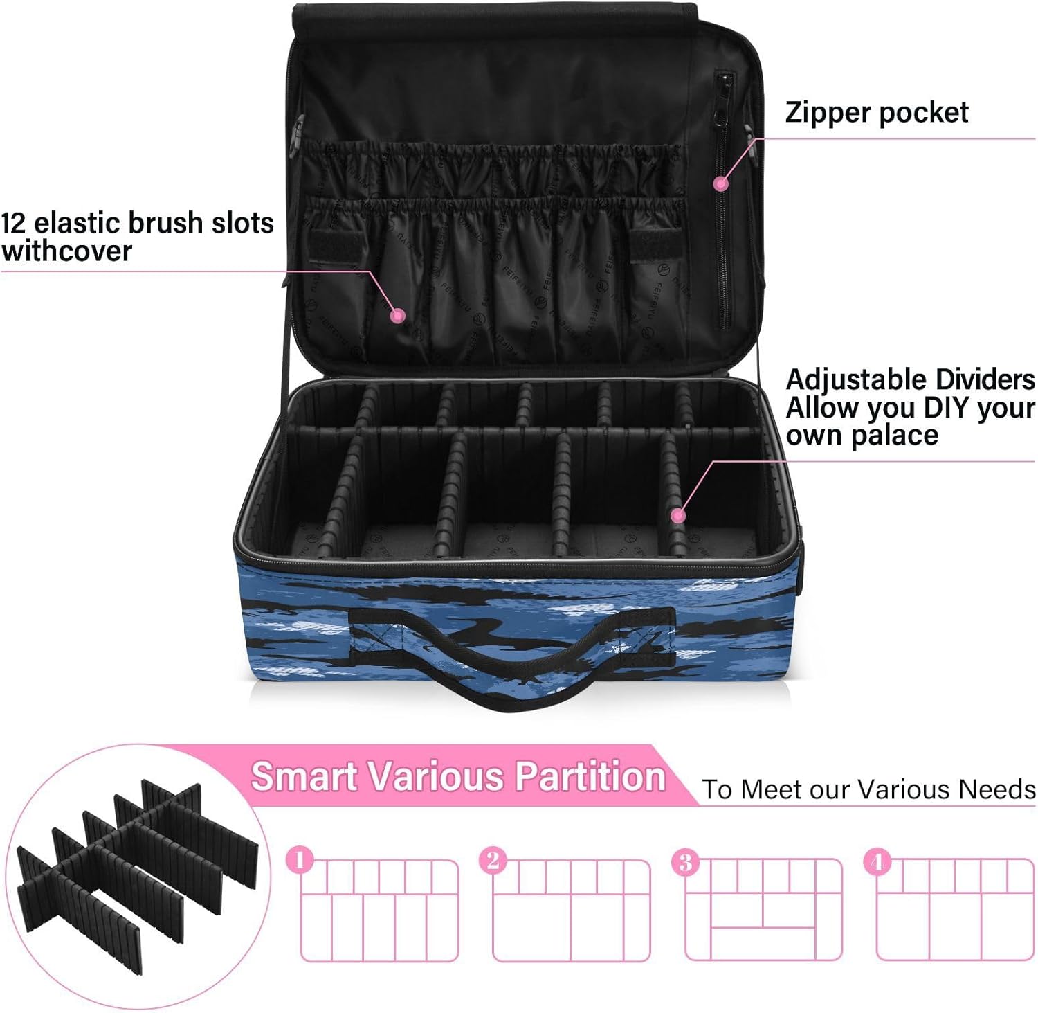 Dinosaurio azul lindo dibujos animados cosméticos bolsas de viaje para mujeres aseo bolsa de viaje bolsa de maquillaje organizador bolsa de