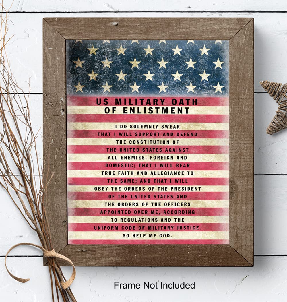 Patriotic American Flag Art 11×14 – Military Oath of Enlistment – Gift for Soldiers, Veteran, Armed forces, Marines, Navy, Coast Guard – Patriotic