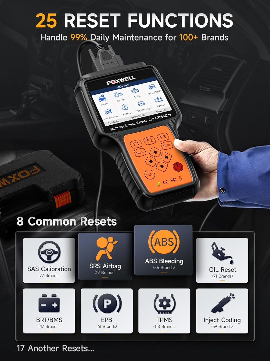 FOXWELL NT650 Elite ABS SRS Bidireccional OBD2 escáner con FOXWELL BT705 12V 24V probador de batería de coche automotriz