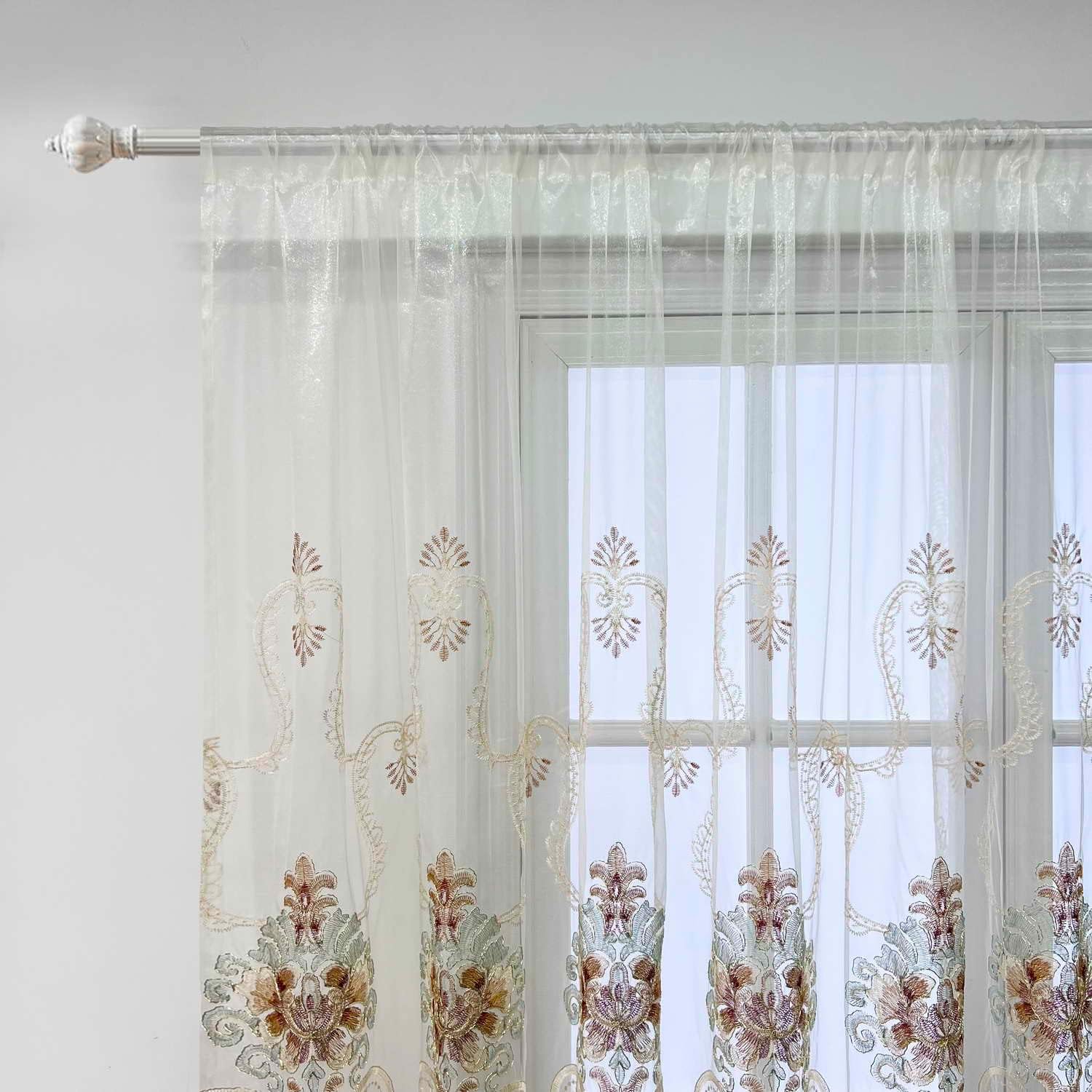 WPKIRA Cortina de gasa con diseño de flores en bordado europeo con ranura para cortinero Cortina romántica para ventana, para dormitorio o villa