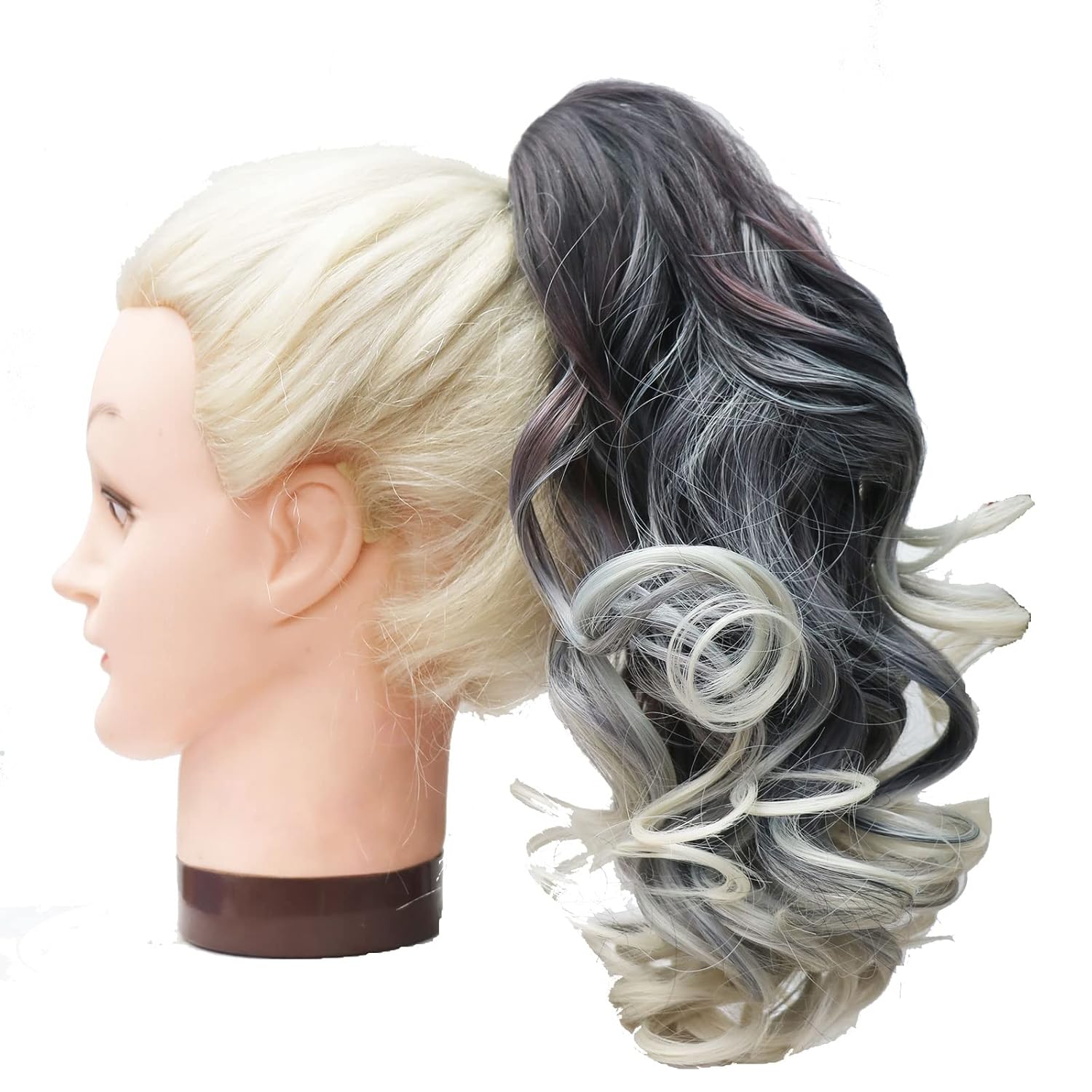 Extensión de cola de caballo de 14 pulgadas, extensiones de cabello sintético ondulado y rizado con pinza para mujer (14 pulgadas, T 1Brubio)
