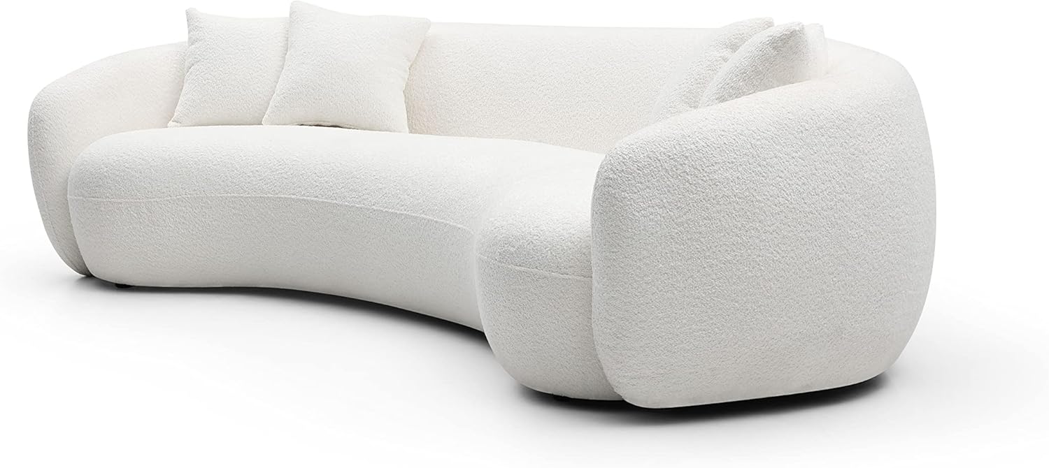 JUSTONE Sofá de sala de estar curvado moderno de mediados de siglo de 101 pulgadas, sofá de tela Boucle de 4 asientos para dormitorio, oficina,