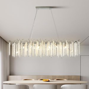 YUYI Candelabro de cristal plateado, modernos candelabros rectangulares de 47.2 pulgadas para comedor, lámpara de lujo grande K9 para vestíbulo, YUYI Candelabro de cristal plateado, modernos candelabros rectangulares de 47.2 pulgadas para comedor, lámpara de lujo grande K9 para vestíbulo,