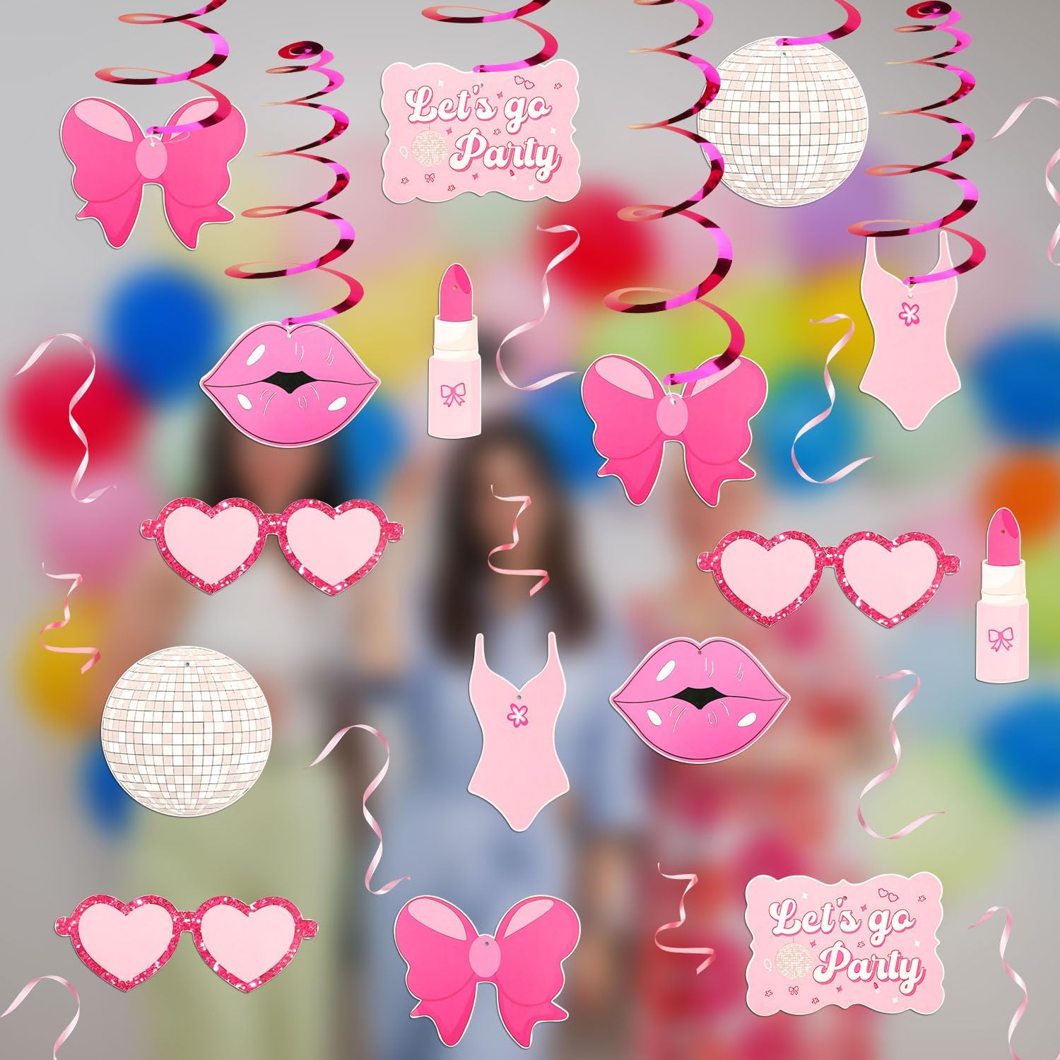 20 decoraciones de cumpleaños de princesa rosa, decoraciones de fiesta de cumpleaños para niñas, espirales colgantes de color rosa intenso,