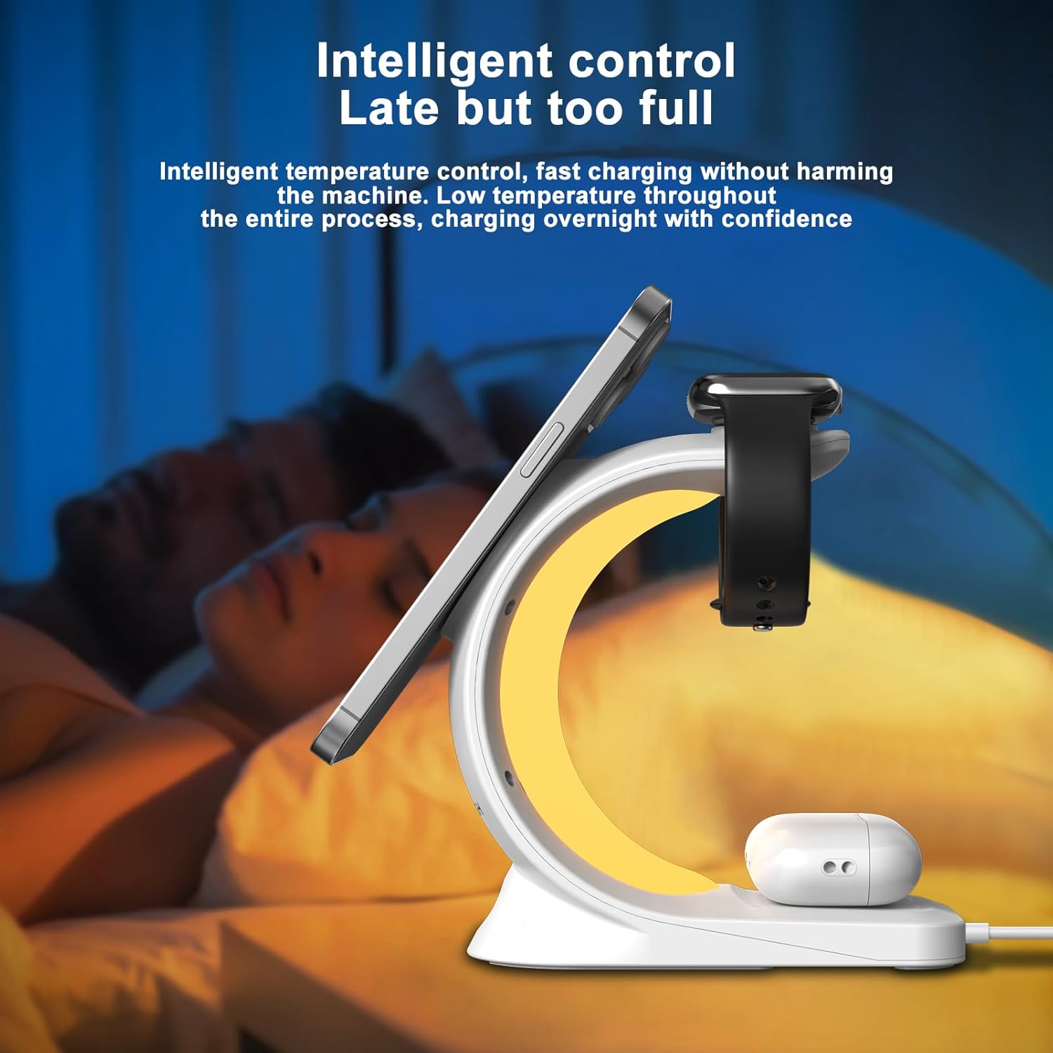 Cargador inalámbrico 3 en 1, con 6 modos de luz colorida para soporte de escritorio, estación de carga inalámbrica MagSafe rápida para iPhone 15 14