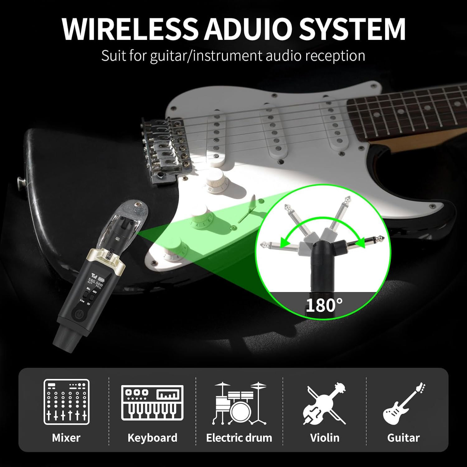 Kadjuh UHF Wireless XLR Transmitter and Receiver& Wireless Guitar Transmitter Receiver,Rechargeable Mic Adapter 16 Channels 196ft Range for Dynamic