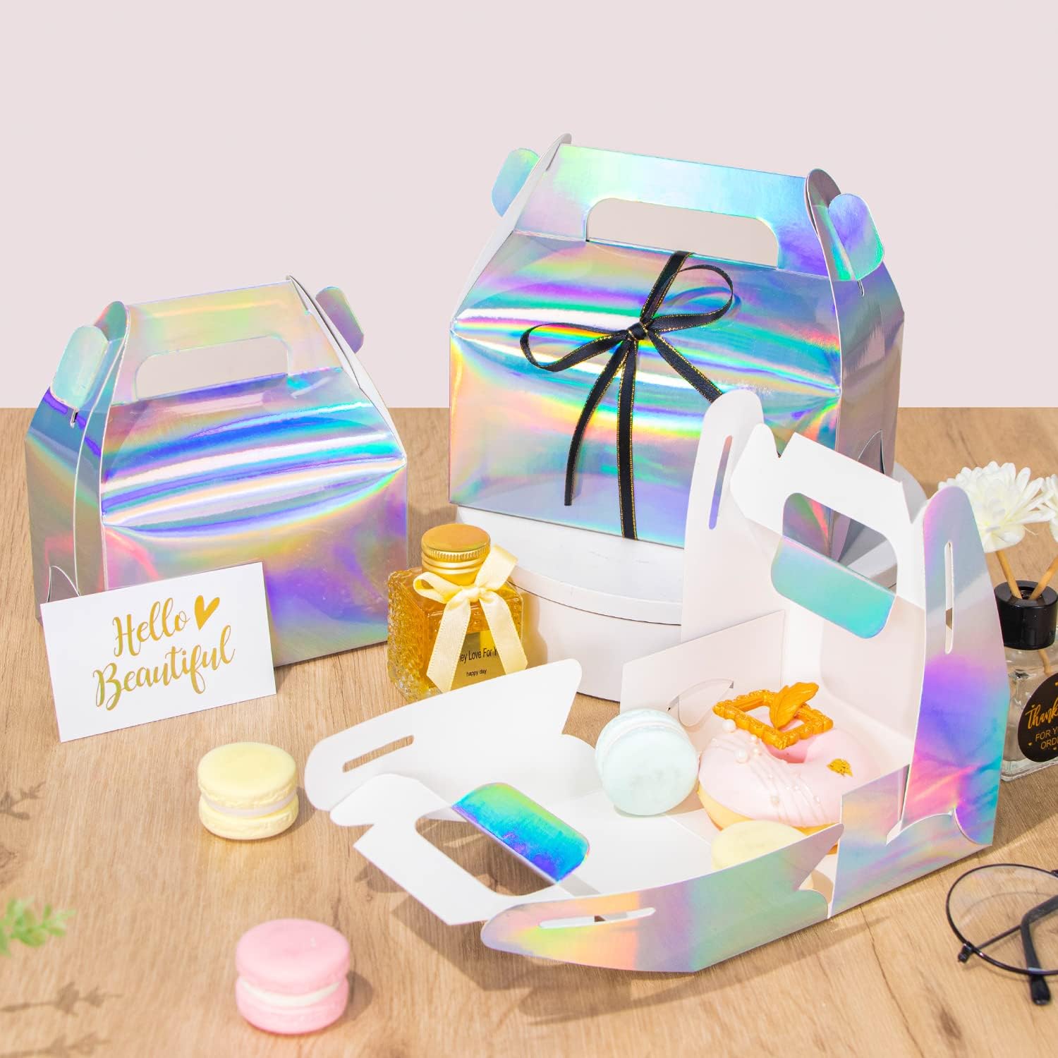 SZYCHEN 10 unidscaja de regalo holográfica pastel caramelo galleta embalaje cartón portátil para bodas y fiestas de cumpleaños