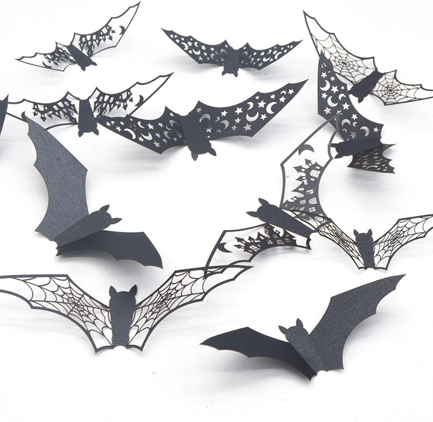 12 piezas de decoración de murciélagos 3D de Halloween, 3 tamaños, calcomanías de pared de murciélagos para bricolaje, calcomanías de pared,