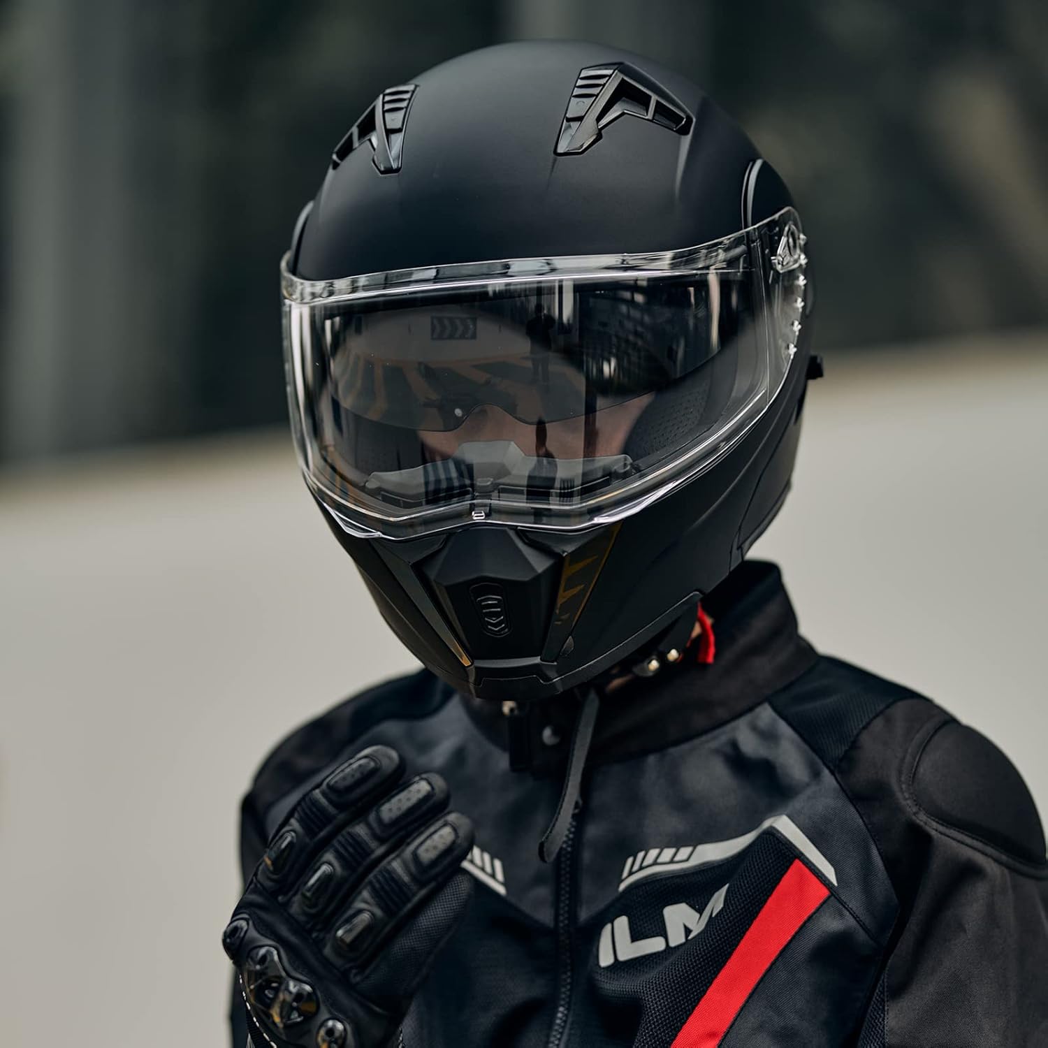 ILM Casco modular de cara completa para motocicleta, para adultos, doble visera, luz trasera LED, opcional DOT