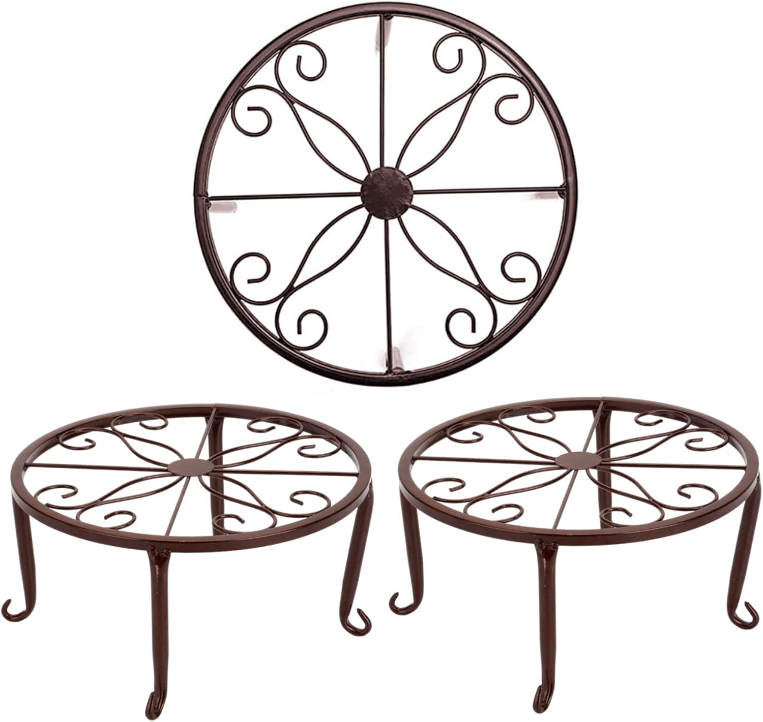 Soporte de metal para plantas al aire libre, 3 unidades, 9.4 in, resistente al óxido, soporte para macetas de estilo vintage, redondo, soporte para
