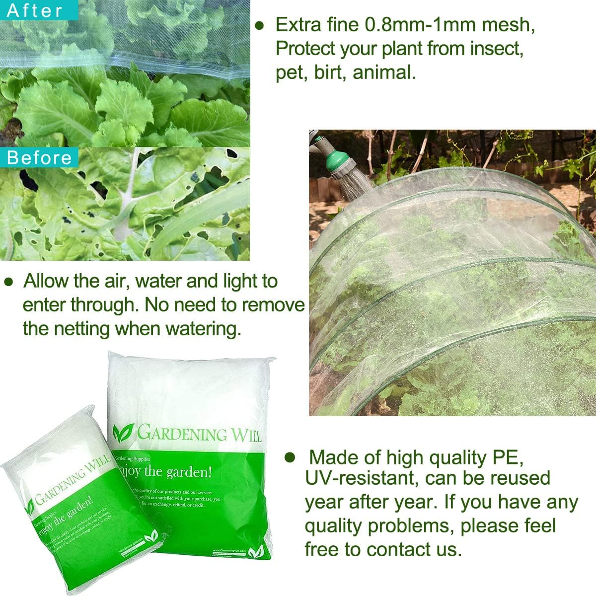 Red con barandilla contra mosquitos, insectos y pájaros, malla para jardín protege plantas, frutas y flores, Blanco