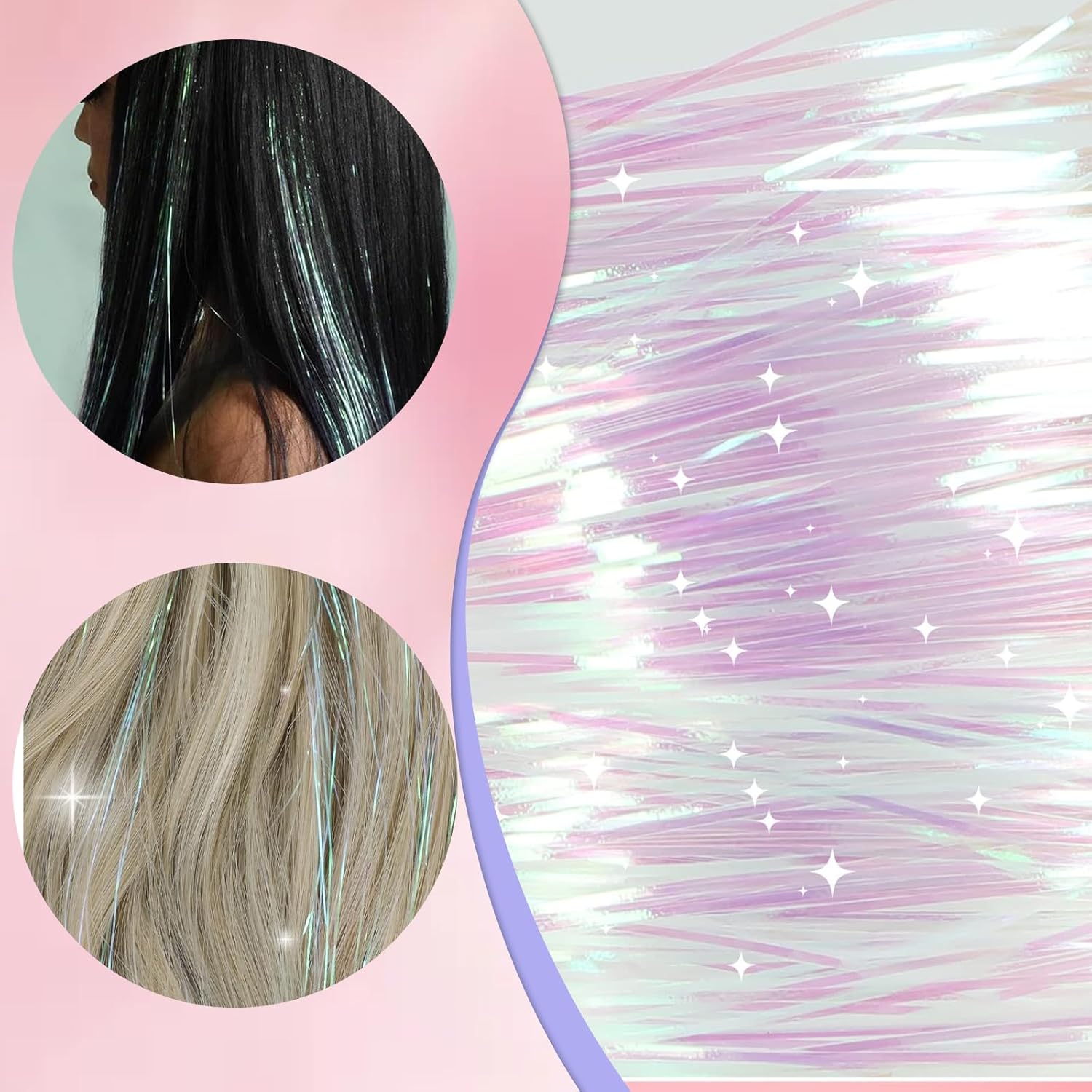 Kit de oropel de cabello con clip, 12 piezas, extensiones de cabello de 20 pulgadas, resistente al calor, kit de oropel de cabello de hadas, clip de