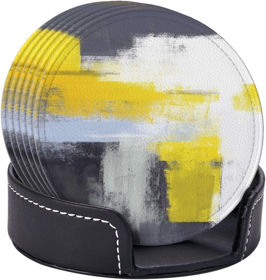 Posavasos para bebidas, posavasos redondos de piel sintética con soporte, 6 unidades, resistentes al calor, decoración elegante para cocina, mesa de