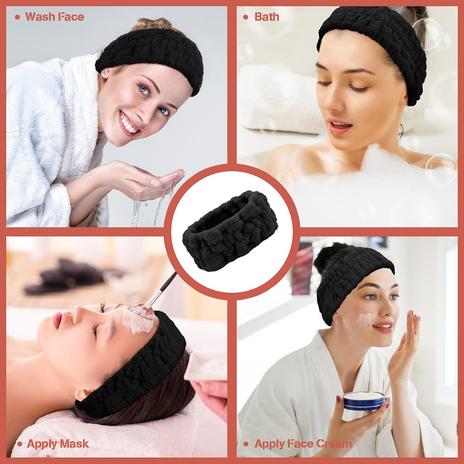 Chuangdi Diadema facial de spa de 3 piezas para maquillaje y lavado de cara, diadema de tela de rizo para yoga, deportes, ducha, facial, banda