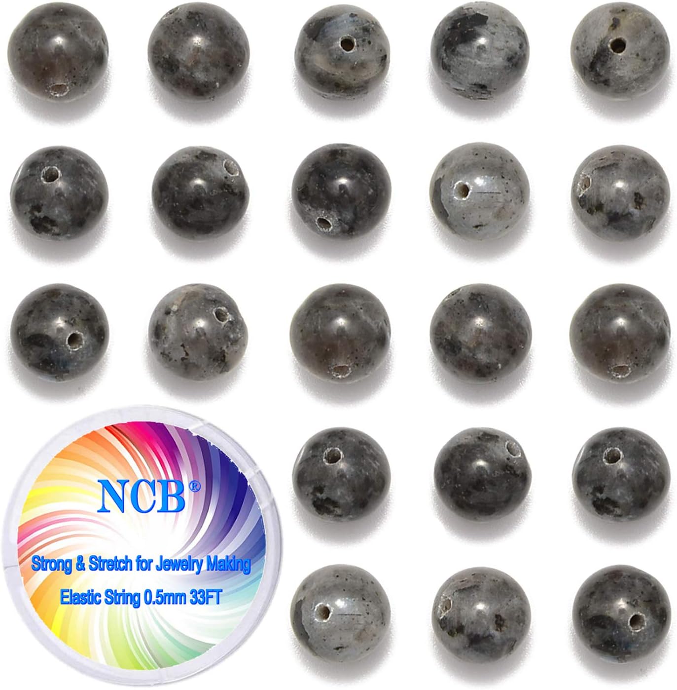 200 cuentas redondas sueltas de larvikita negra de 0.32 pulgadas (8mm), cuentas de piedra natural para joyería y manualidades