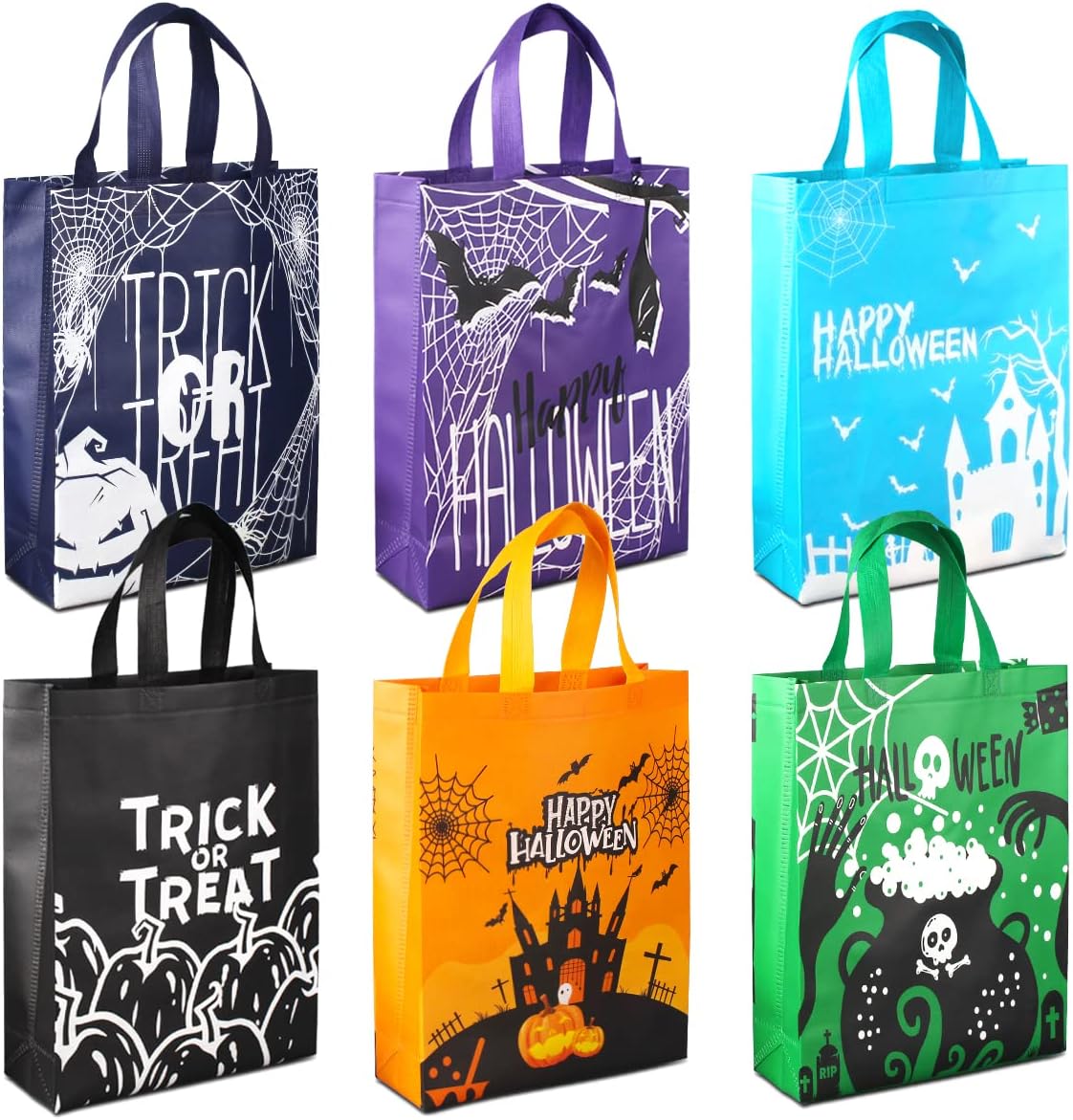 Aviski 6 bolsas de Halloween para dulce o truco, bolsas de Halloween con asas, bolsas de regalo grandes, bolsas multifuncionales no tejidas para