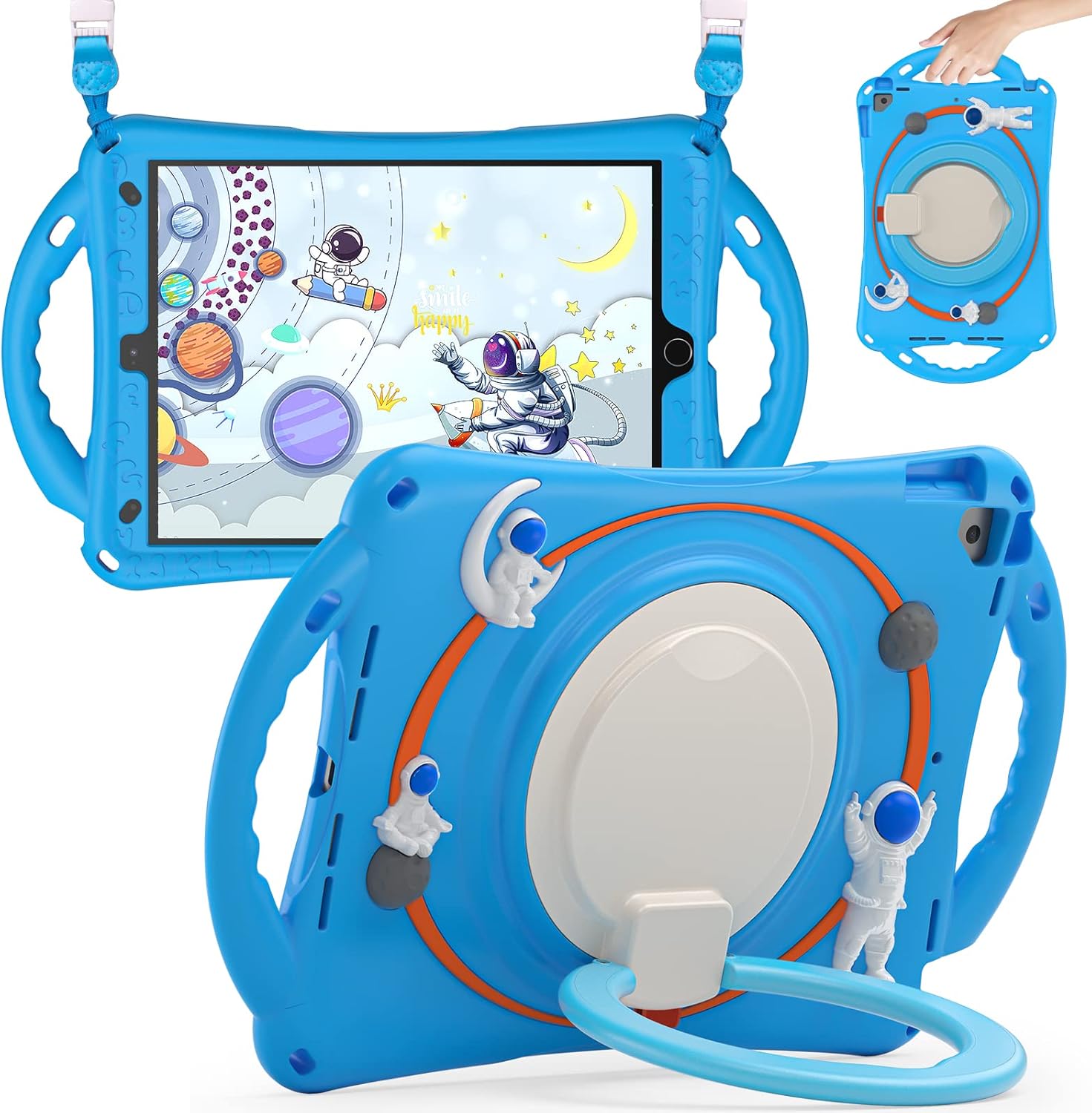 BATYUE Funda infantil para iPad de 9, 8, 7 generación de 10.2 pulgadas 2021 2020 2019, con soporte giratorio, soporte para lápices, correa de