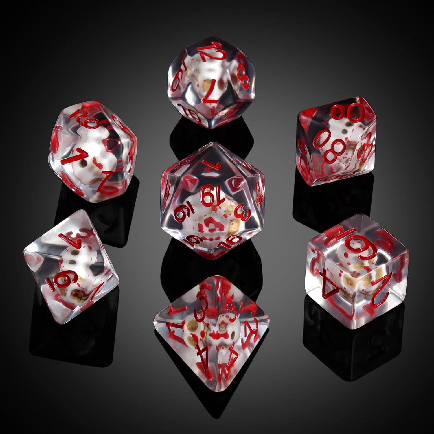 Dados DND de calavera de sangre, juego de dados de resina de calavera DNDND con bolsa de terciopelo para juegos de rol y juegos de mesa (Dungeons
