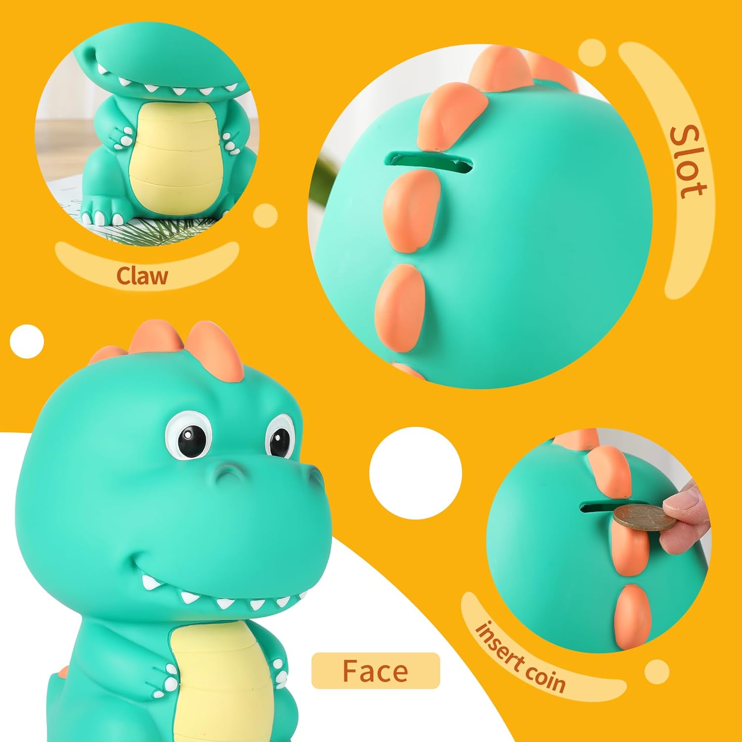 H&W Banco de dinero de dinosaurio con bonita cabeza grande, alcancía de tiranosaurio Rex inastillable, primer banco de monedas, el mejor cumpleaños