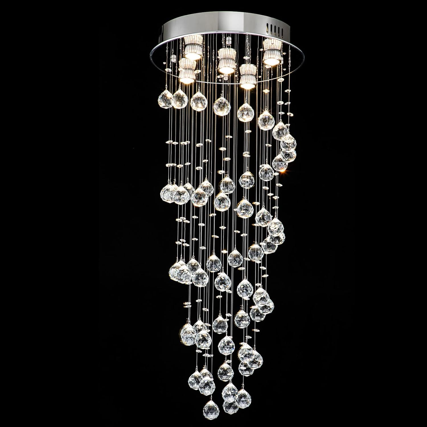 Lámpara colgante de techo LED de cristal moderna de 5 luces, lámpara de techo en espiral con forma de gota de lluvia, montaje empotrado, lámpara de