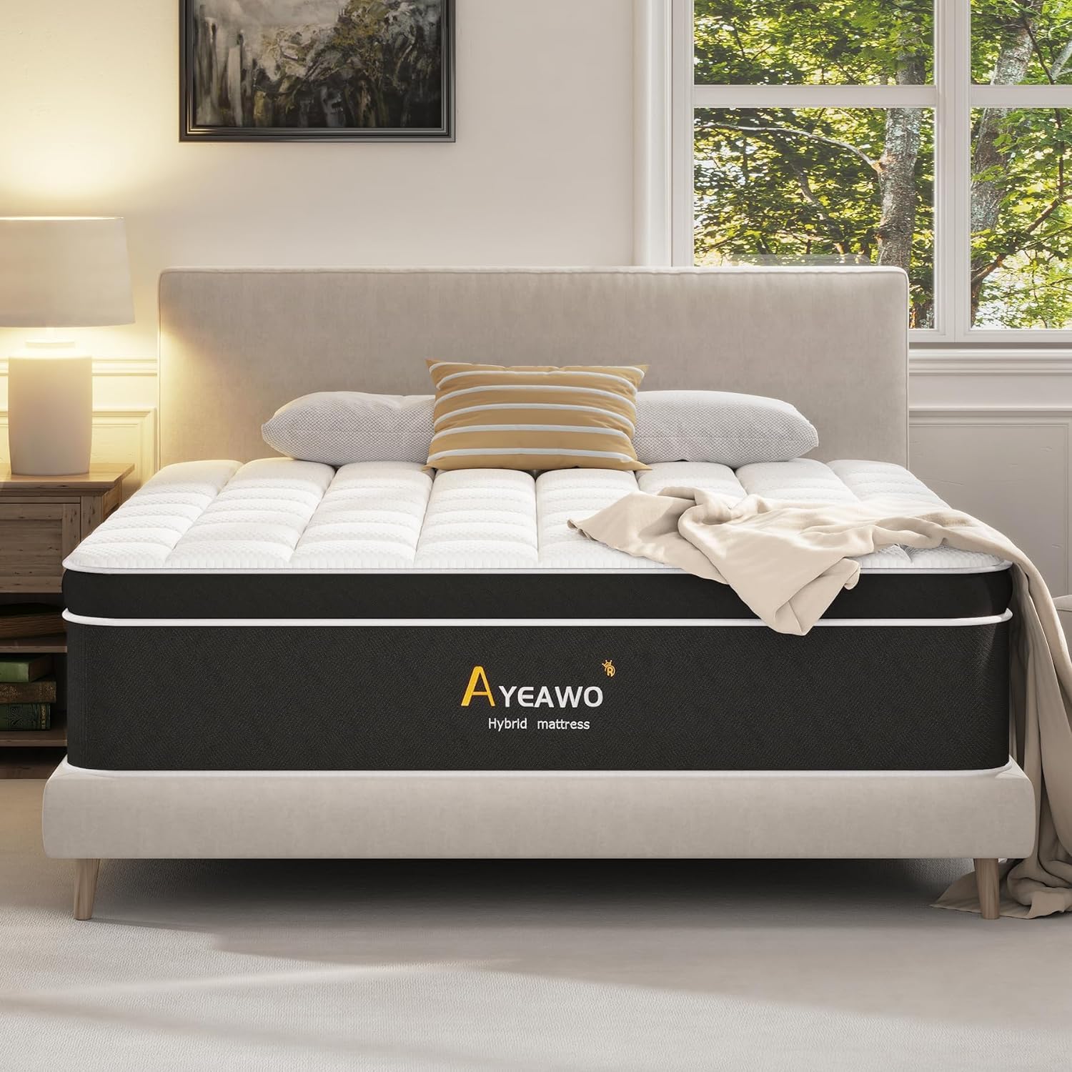 Colchón híbrido Queen de 12 pulgadas tamaño Queen con espuma de alivio de presión y resortes ensacados, aislamiento de movimiento y apoyo, tela