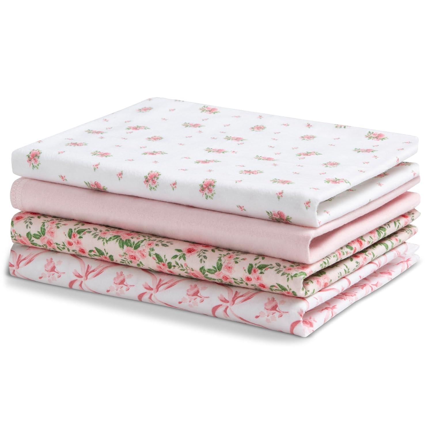 Delta Children Mantas de franela 100% algodón para niñas y niños, 30 x 30 pulgadas (paquete de 4), rosa floral