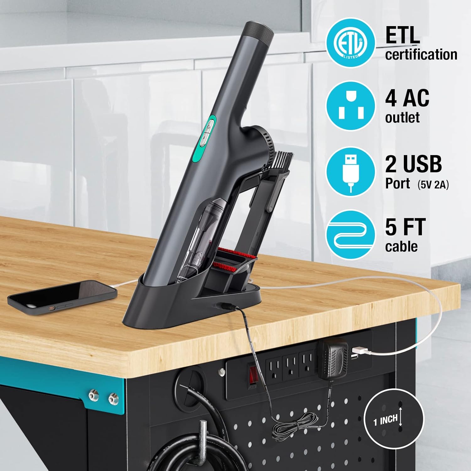 DURATECH Banco de trabajo ajustable de 72 pulgadas, mesa de trabajo de madera de goma resistente con cajón, estación de trabajo de 6 pies con