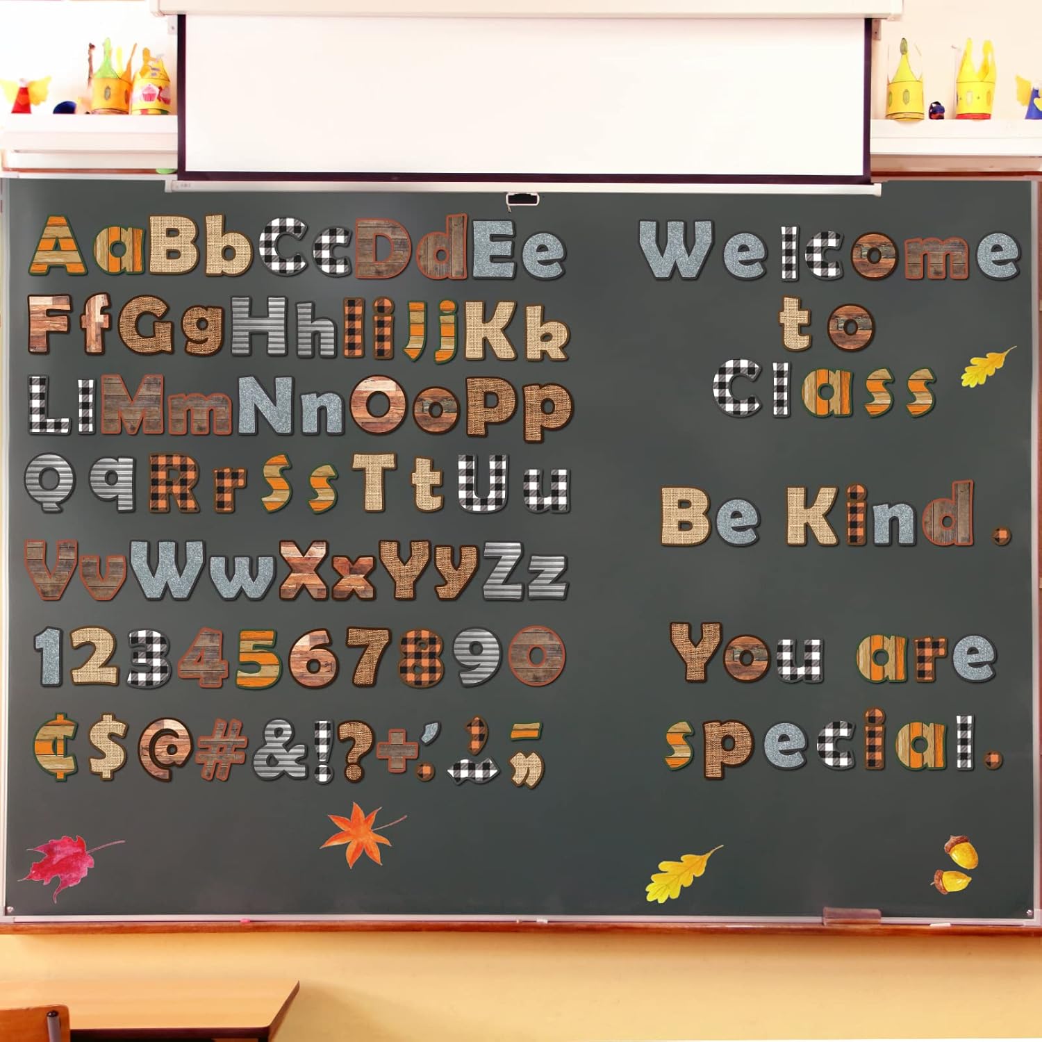 230 piezas de tablón de anuncios de Acción de Gracias, letras del alfabeto, números, decoración del tablón de anuncios, decoración del hogar, dulces