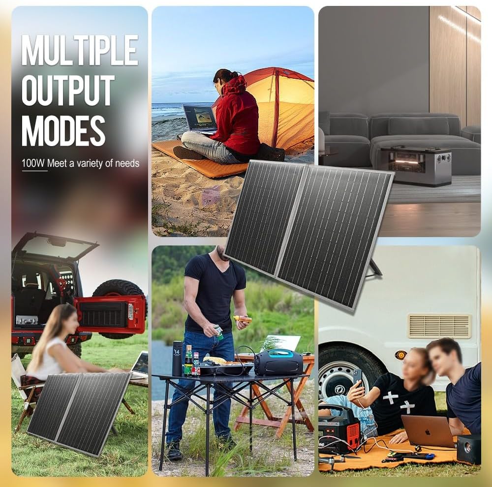 Paneles solares portátiles con cargador solar multiconector 100W con soportes para camping RV estación de carga rápida