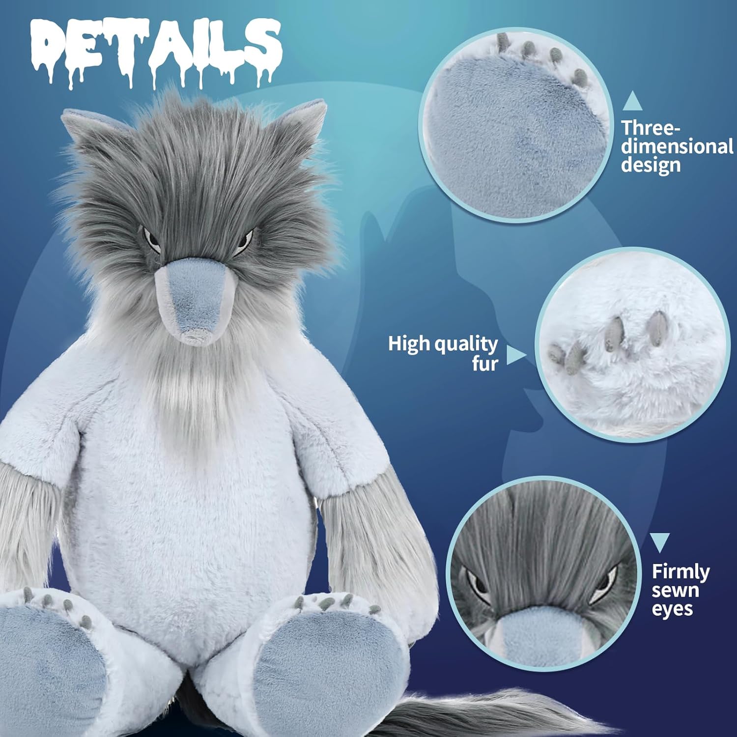 MorisMos Peluche de lobo gigante, juguete de peluche grande de lobo de 36 pulgadas, regalos para niños en Navidad